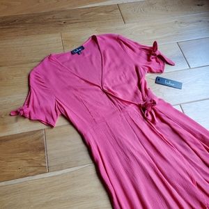 Lulu's Pink Short Sleeve Mini Wrap Dress